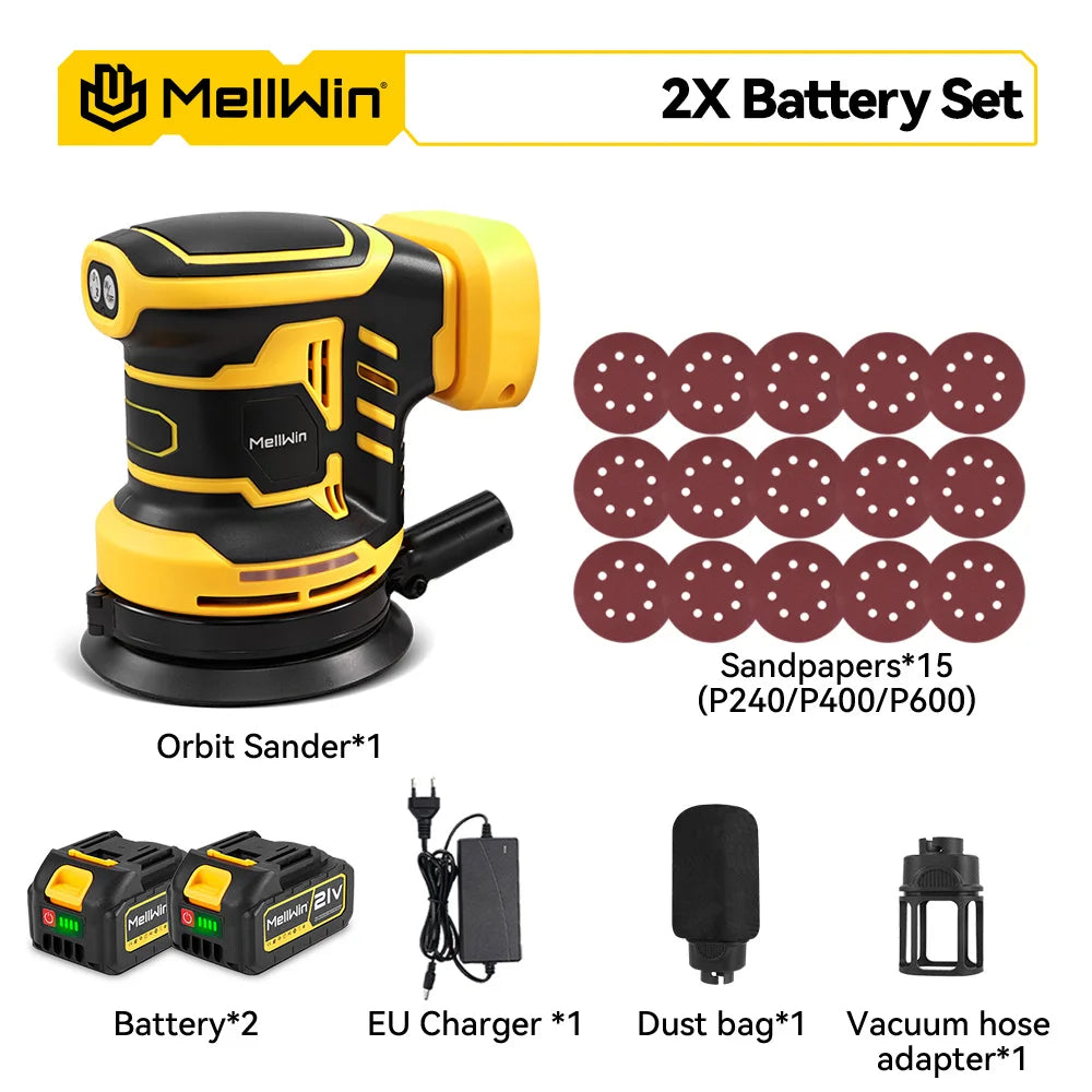Ponceuse orbitale électrique MELLWIN 125 mm – 12000 tr/min avec boîte à poussière, ponçage du bois de 5 pouces pour Makita 18 V, broche de batterie