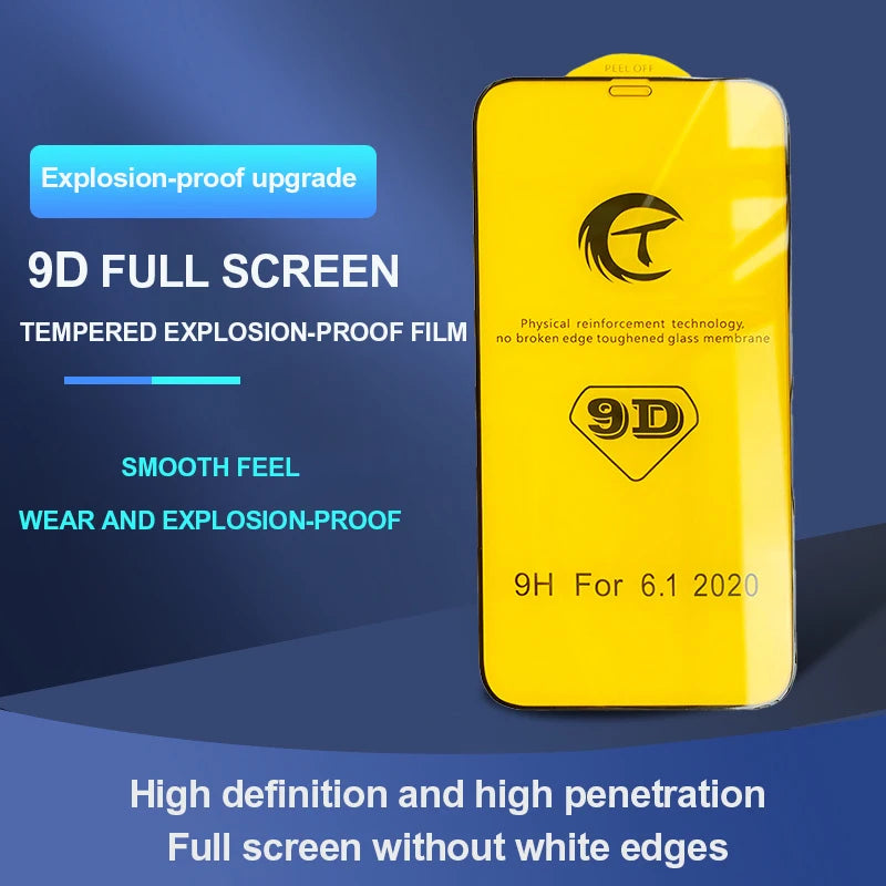 Protecteur d’écran 9D – 5 pièces – Verre trempé pour iPhone (6 à 15 Pro Max)