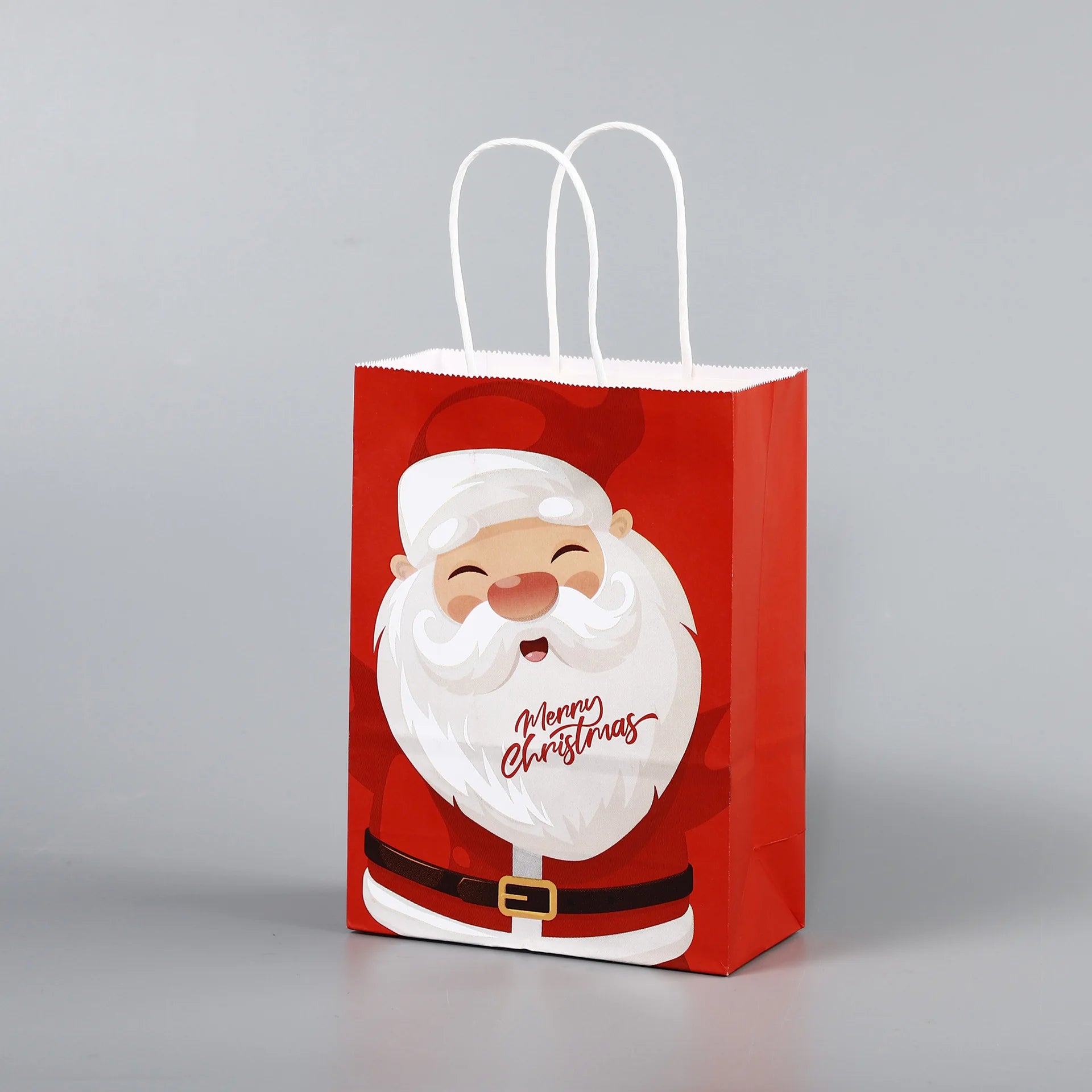 Sacs cadeaux de Noël en papier kraft rouge avec poignée – Motifs flocon, élan et Père Noël, lot de 8 ou 16 pièces, décoration festive