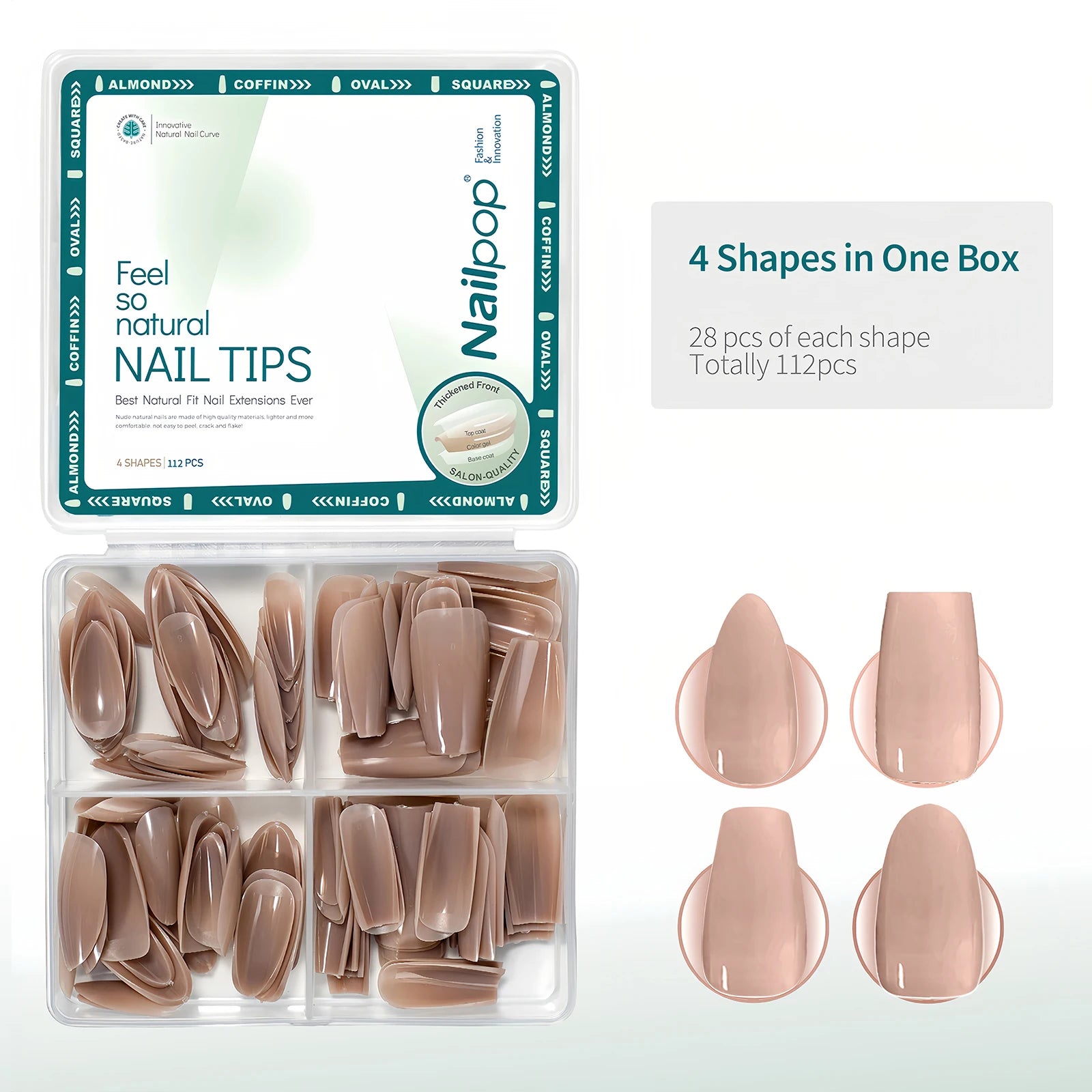 Press-On Nude Rose 4 Formes 112 pcs