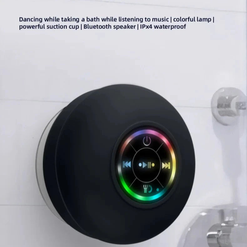 Portable Waterproof Bluetooth Shower Speaker with Suction Cup, 3D Surround Stereo Subwoofer, LED Lights 