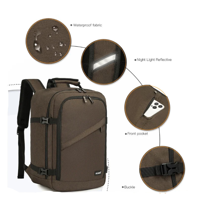 Sac à dos cabine minimaliste KONO 3 pièces – léger, compatible Ryanair, 20L-38L