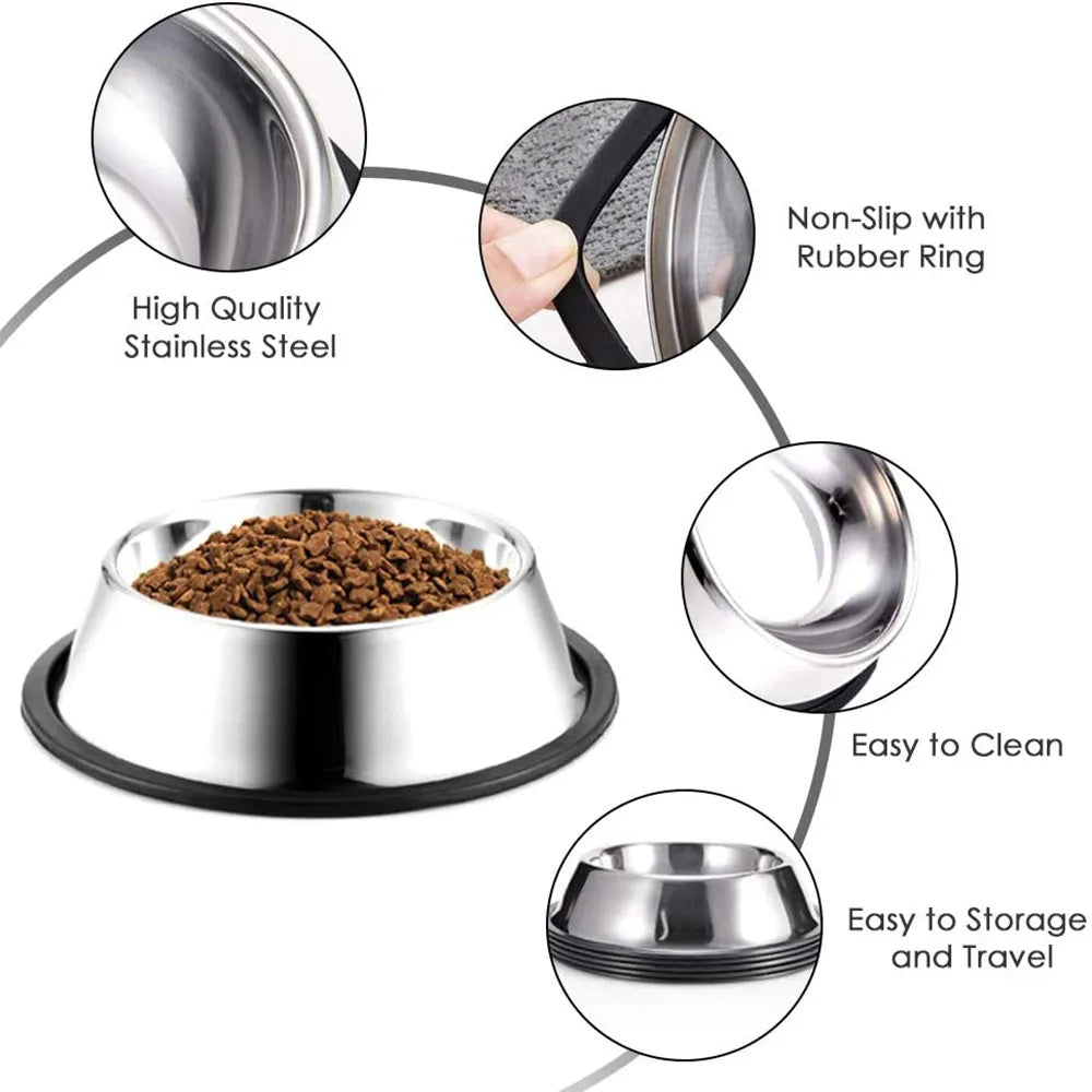 Non-Slip Stainless Steel Pet Bowls for Dogs Cats Food Water Feeder Large Puppy Dishes Pet Accessories