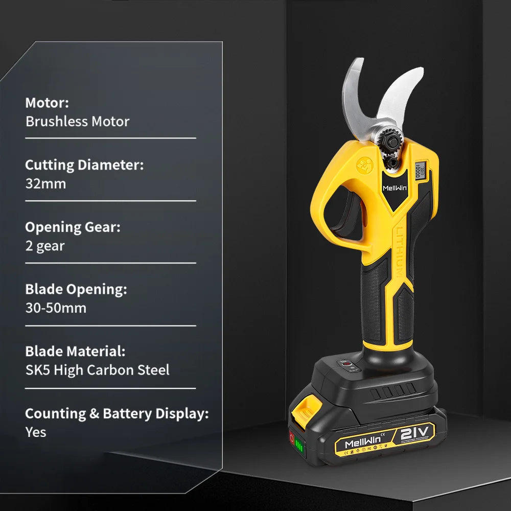 MELLWIN 32mm ciseaux électriques sans brosse fruits bonsaï branche d'arbre sans fil jardin sécateur cisailles outil pour Makita 18V batterie broche