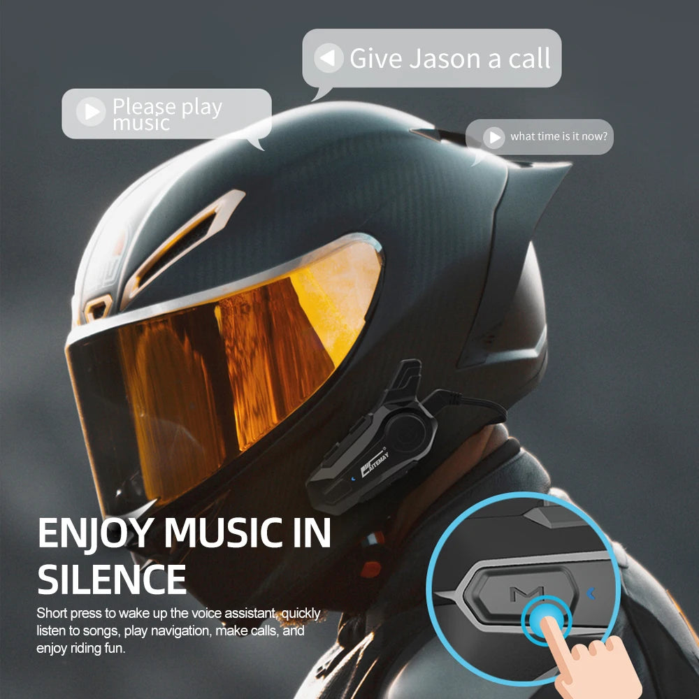 Motorcycle Bluetooth Intercom Headset for 2 People Intercom Motorcycle Wireless Interphone Noise Reduction 