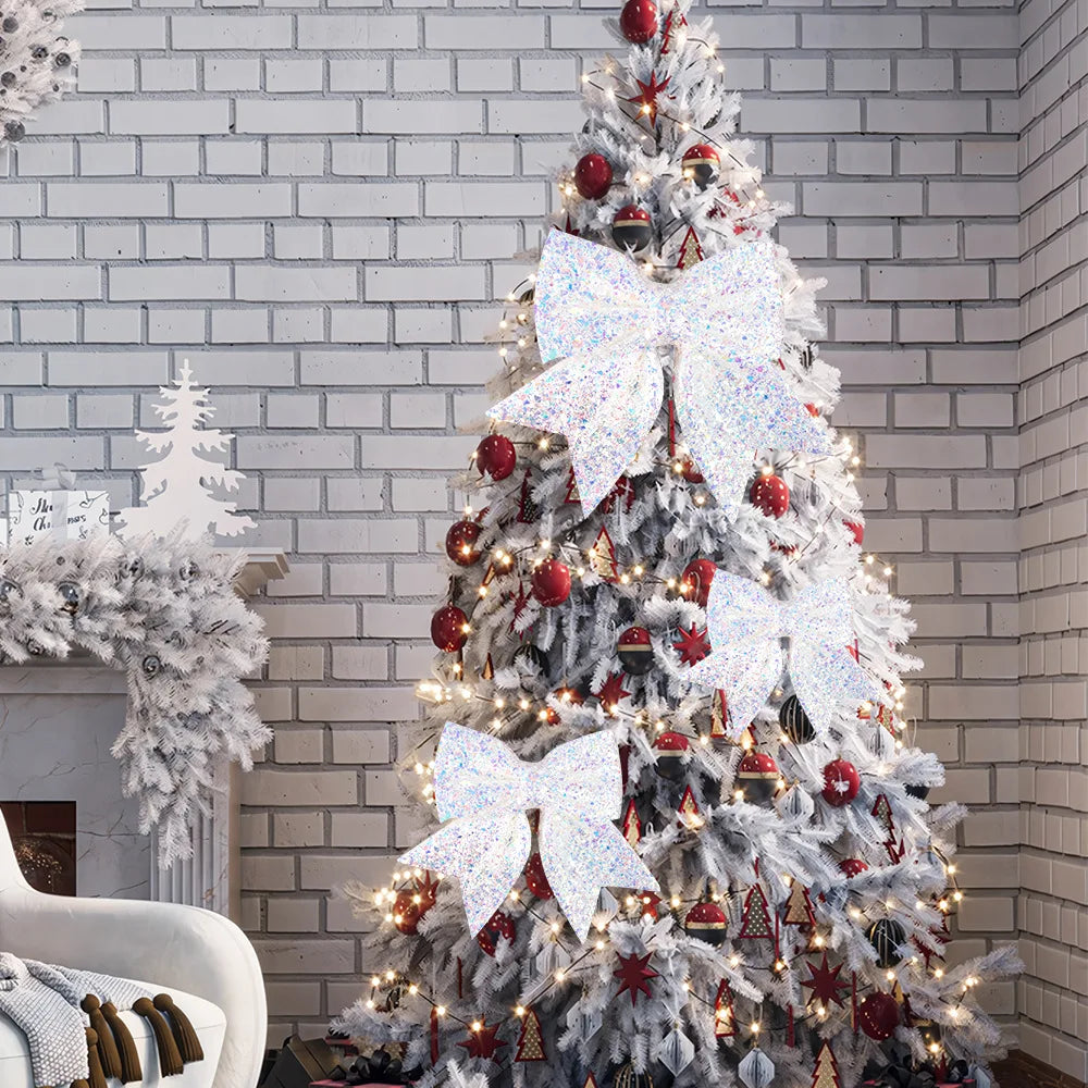 Große dekorative Weihnachtsschleife aus Perlenbaumwolle, farbiger Anhänger, Weihnachtsbaumschmuck