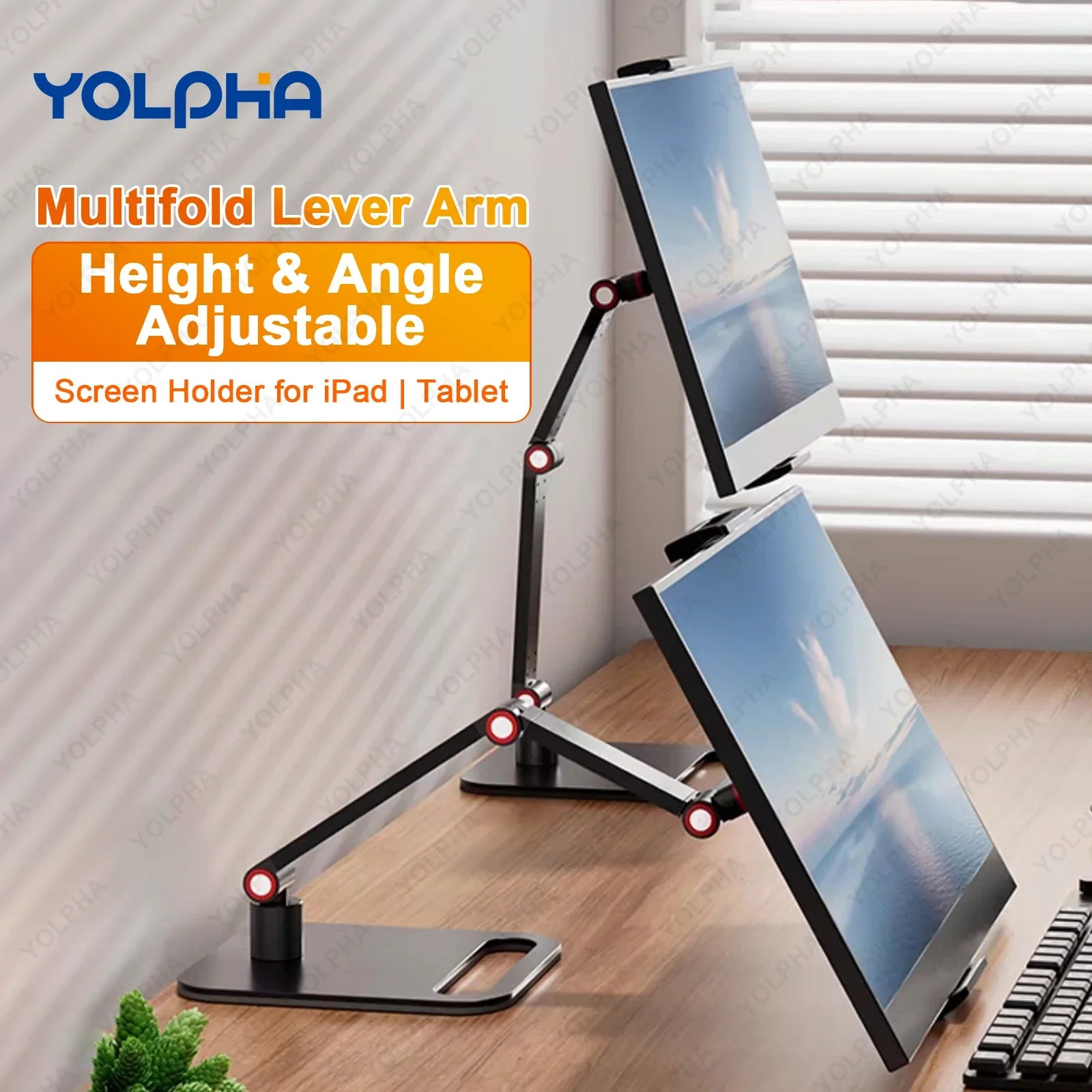 Recommended iPad Tablet Stand, Adjustable Kindle Holder, 360° Rotation, Monitor Holder for Desk, Tablets, Smartphone, Square Base