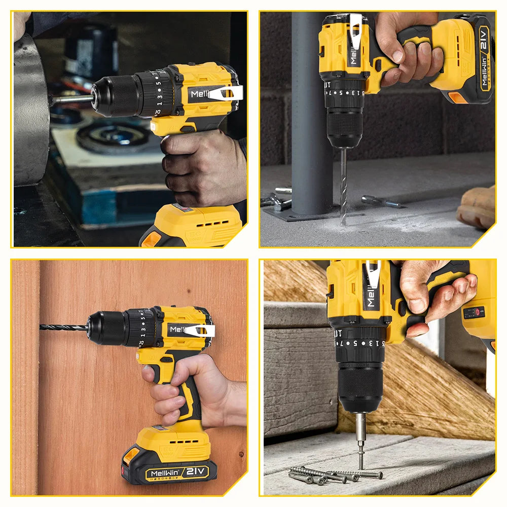 MELLWIN – perceuse à percussion électrique sans balais, couple 25 + 3, tournevis polyvalent sans fil, outil électrique pour broche de batterie Makita 18V