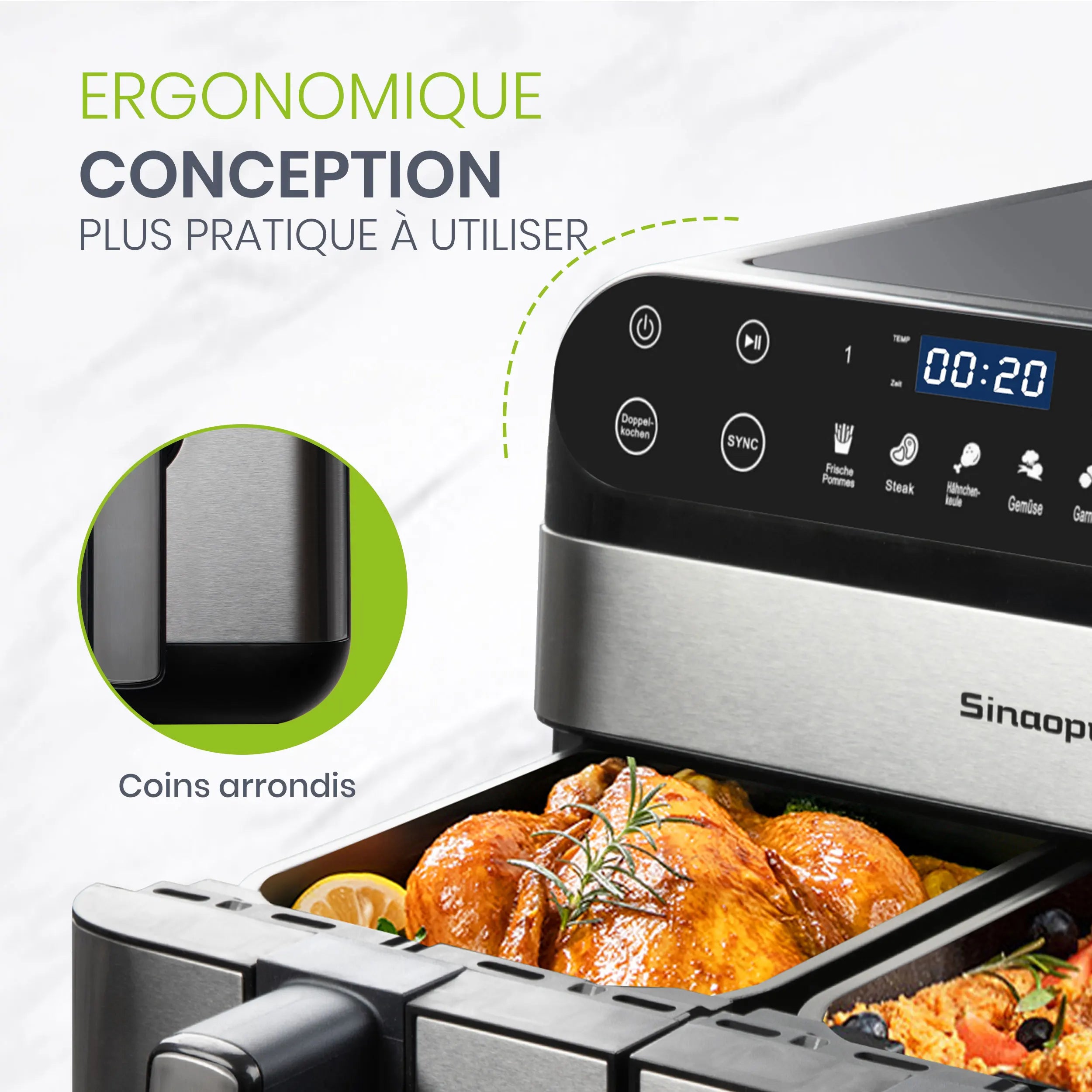 Friteuse à Air Chaud à Double Panier 10 L 2400 W – LED Tactile, 8 Programmes, Cuisson Sans Huile