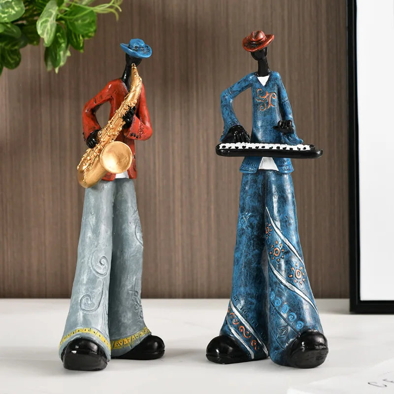 Jazz Musician Statuettes, Creative American Band Music Model, Art and Craft Sculpture, Living Room Decoration 