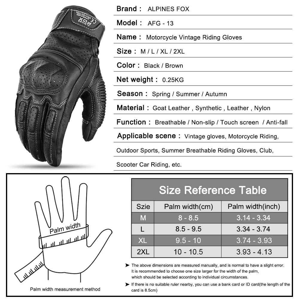 Gants de moto tactiles en cuir marron vintage pour hommes, certification CE, équitation, motocross, course de moto, motard