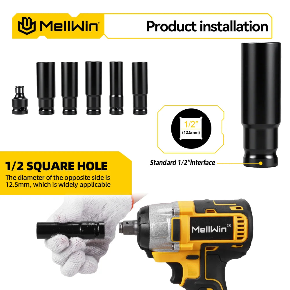 Clé électrique sans balais 3-en-1 MELLWIN – 520 N·m, perceuse/tournevis/clé à chocs sans fil pour broche de batterie 18 V