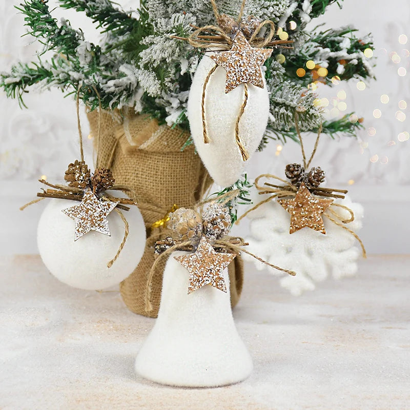 1.2pcs White Christmas Ball Snowflake Water Drop Bell Xmas Tree Ornament Home Decor