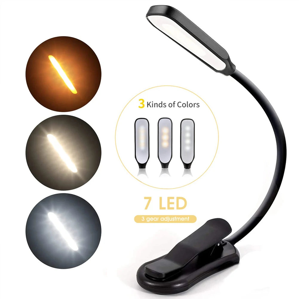 Lampe de lecture aste Mini 7 LED, 3 niveaux, blanc chaud, froid, flexible, lampe à clip facile, lecture de nuit, lampe au lit