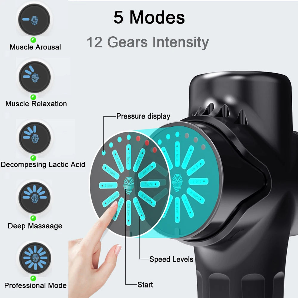 24V Professional Massage Gun Electric 12 Heads High Frequency Percussion Massager for Fascia Deep Tissue Muscle Neck Body Relaxation Fitness