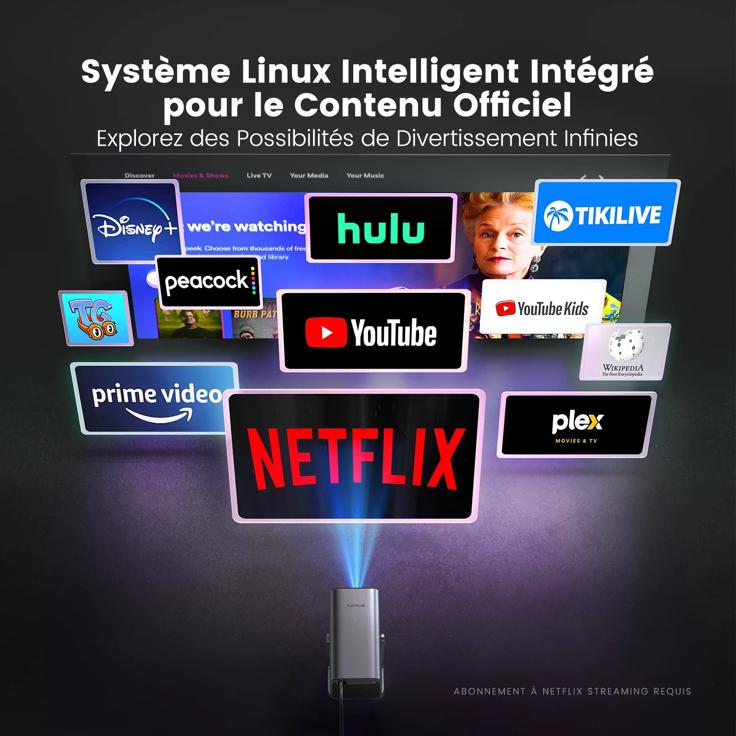 Projecteur Vidéo Wimius 4K Netflix Officiel 800 ANSI – Portable 360°