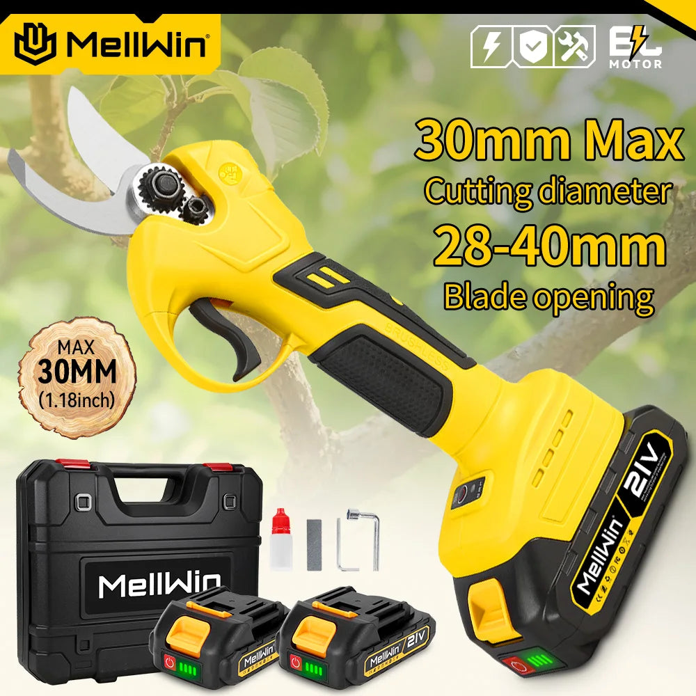MELLWIN 30mm ciseaux de taille électriques sans brosse 2 vitesses sans fil arbre fruitier bonsaï sécateur outil de cisaillement pour Makita 18V batterie broche