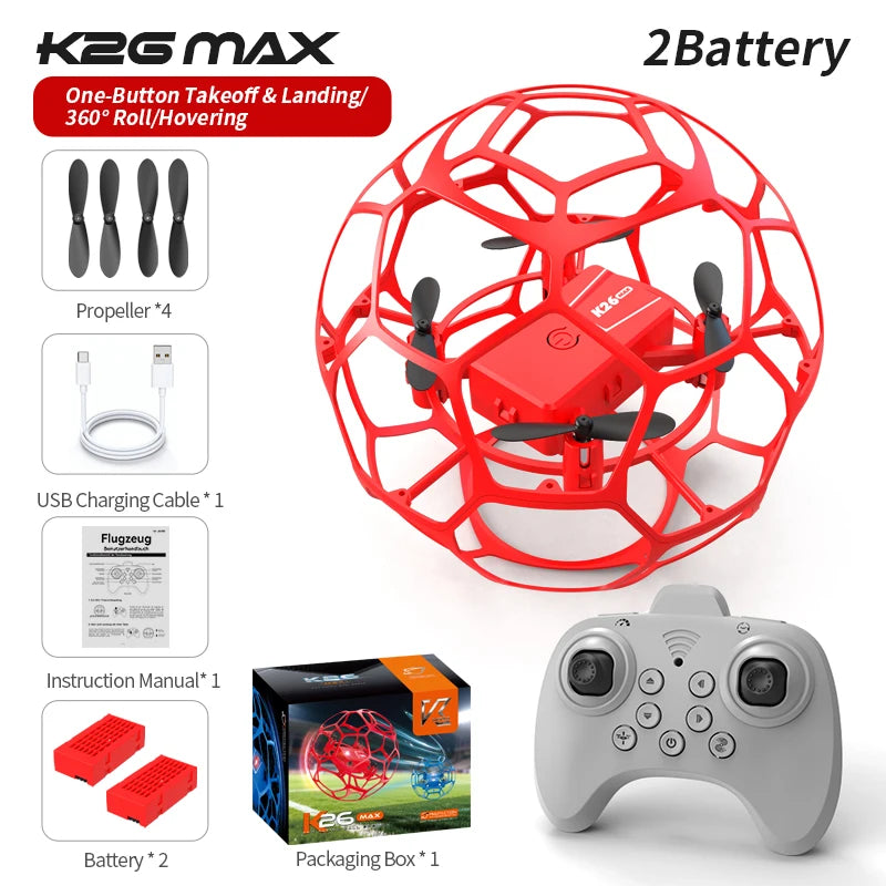 2026 K26 RC Football Drone 3D – Télécommande, protection complète, pression d’altitude, quadrirotor pour enfants et adultes