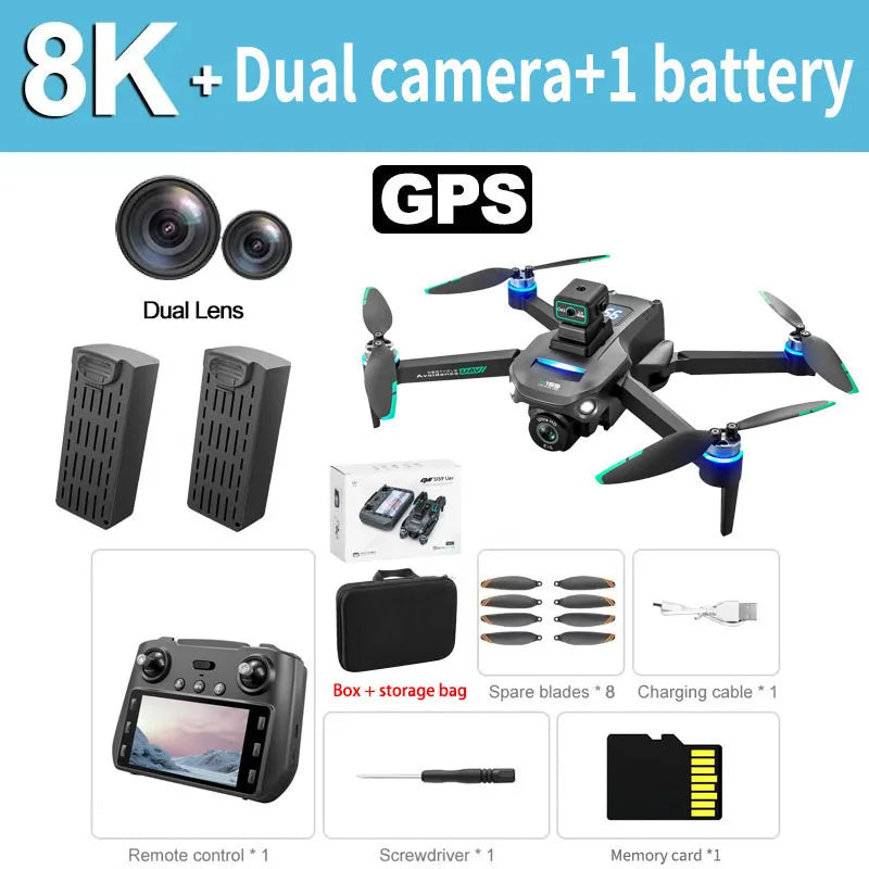 Drone GPS Pro 5G Double Caméra 8K HD – Photographie aérienne avec écran et évitement d’obstacles
