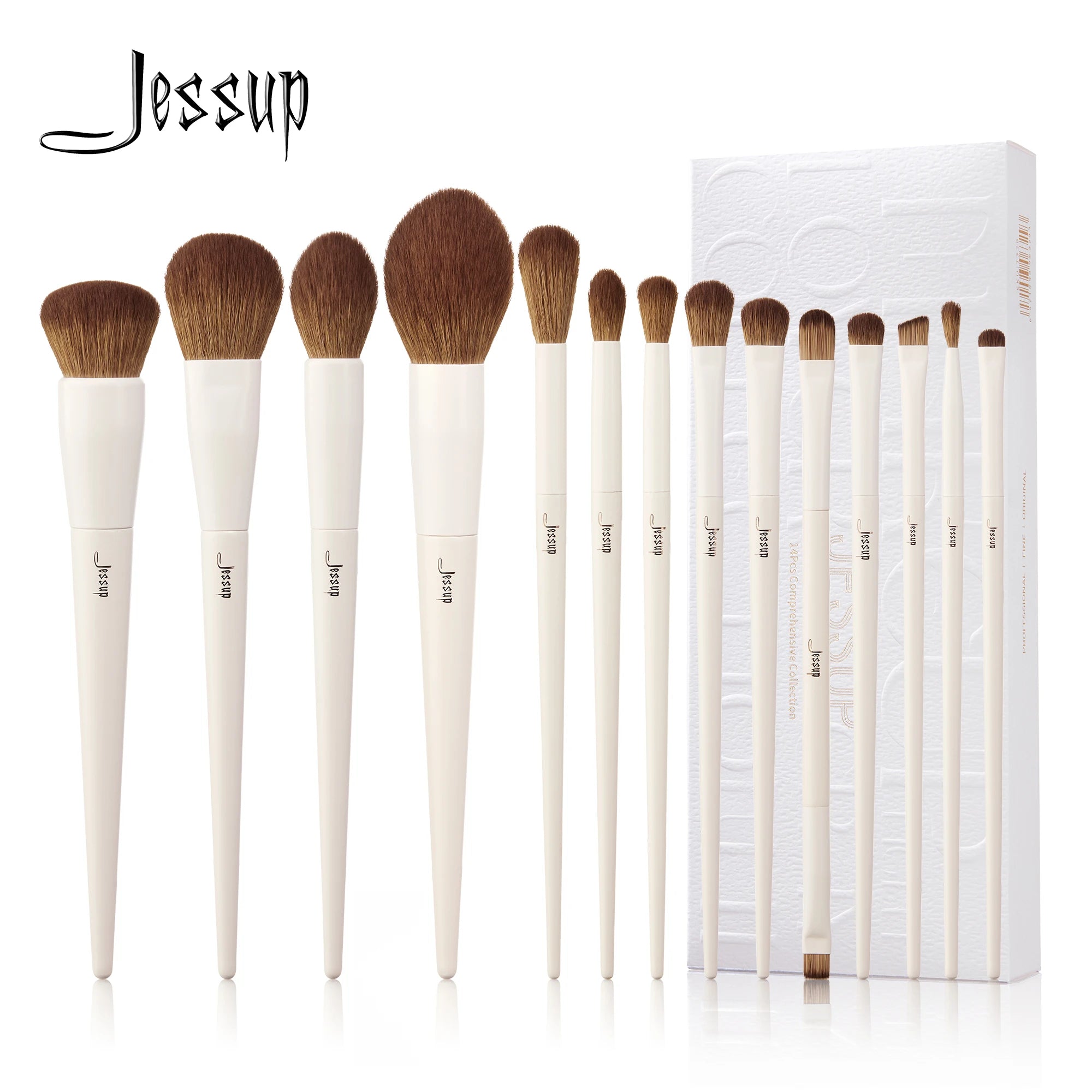 Pinceaux de maquillage synthétiques Jessup, 14 pièces, pour fond de teint, poudre, contour, fard à barrage, doublure, mélange, surbrillance, T329