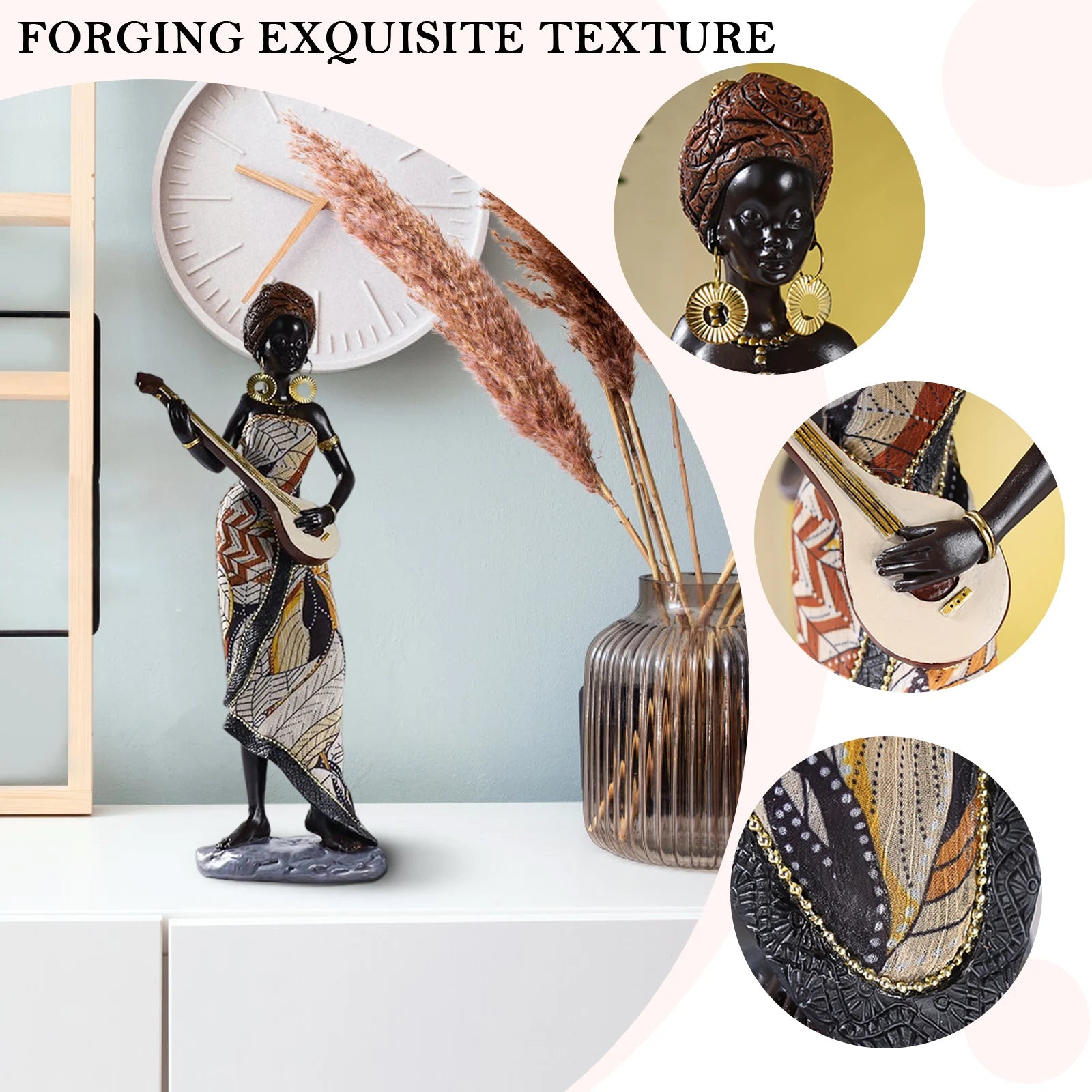 African Art Statuette for Home Decoration, Classic Style, for Living Room Interior