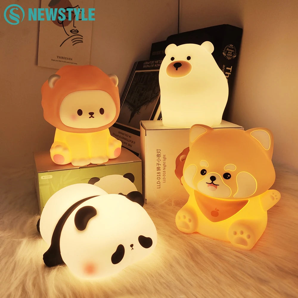 LED Silikon-Nachtlicht Panda/Löwe für Kinder – USB wiederaufladbar