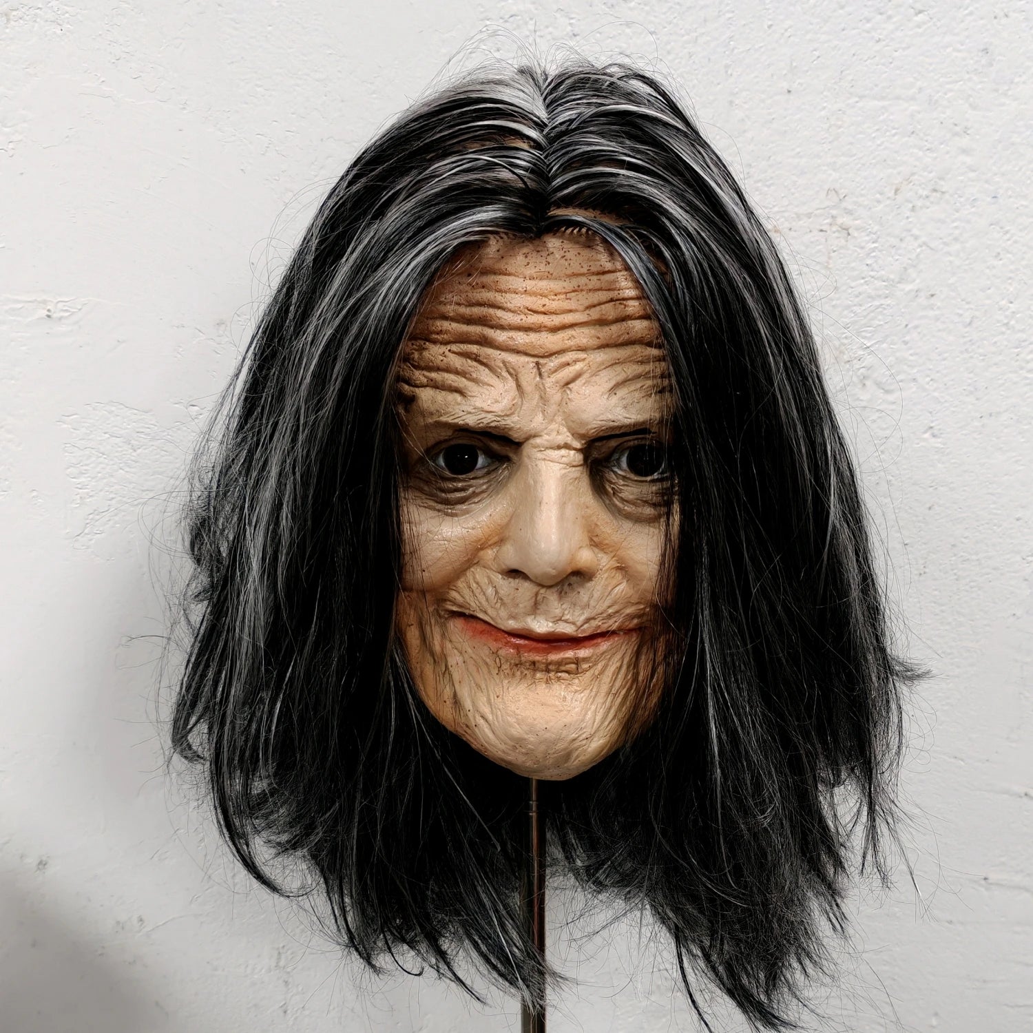 Perruque cousue grise pour adulte, avec masque facial en caoutchouc, accessoire de Costume de vieille grand-mère d'halloween pour fête Cosplay