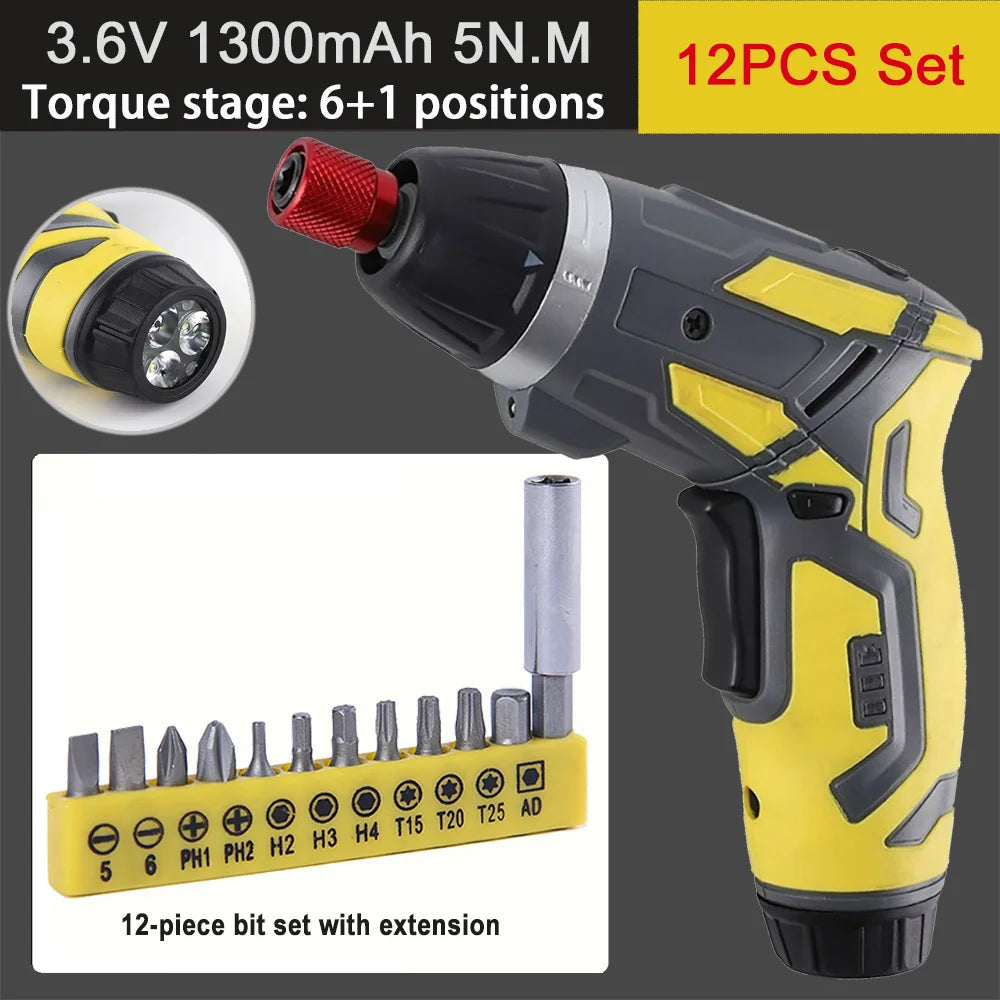 Tournevis électrique portable – Petit et puissant, rechargeable 4,2V 6Nm, 250 tr/min, kit complet