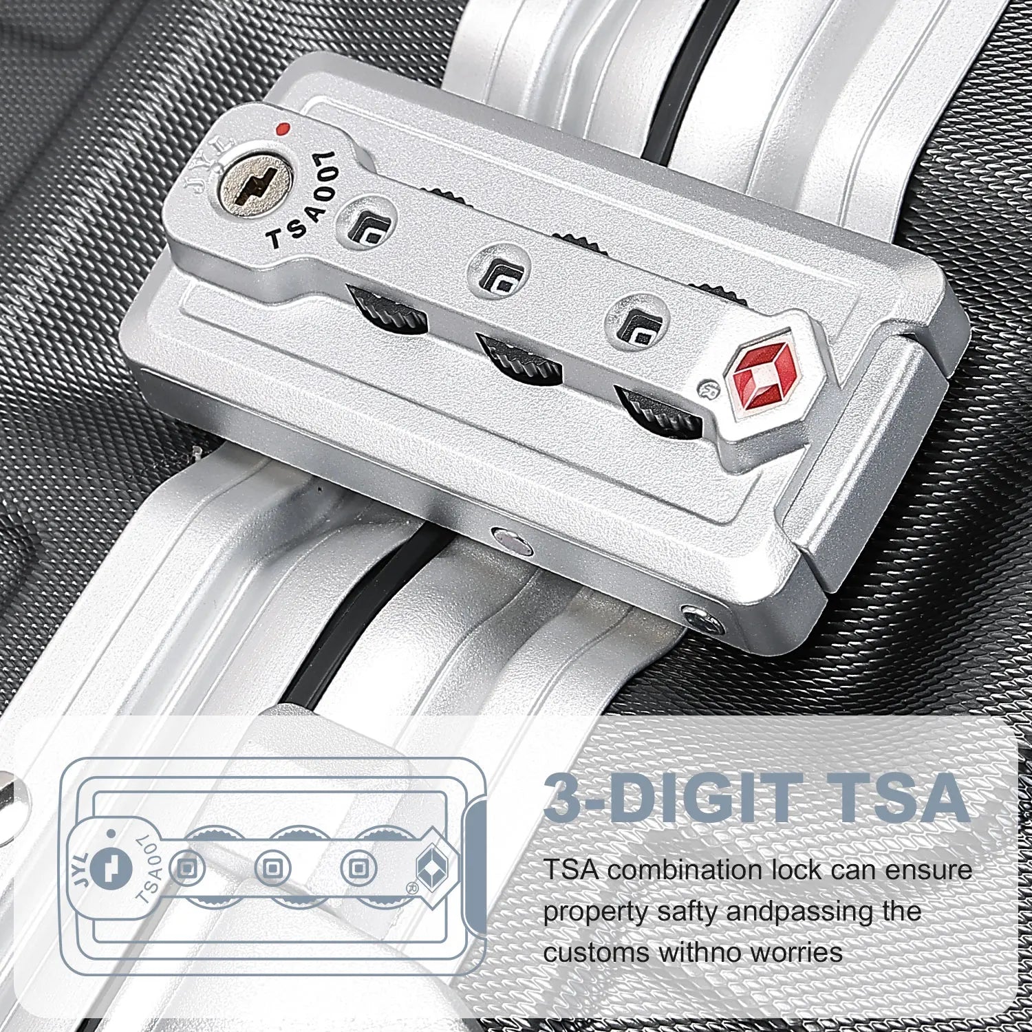 Valise rigide KONO – Bagage à main PC avec cadre aluminium, 4 rouleaux et serrure TSA