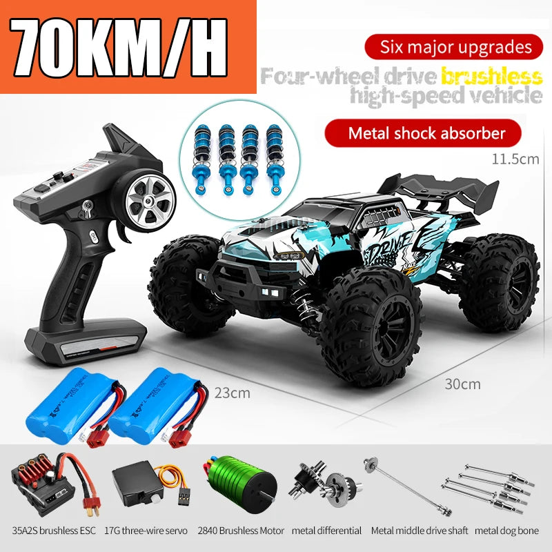 Monster Truck-Voiture tout-terrain télécommandée pour garçons, voiture 4x4, haute vitesse, 75km par heure, lumière de sauna LED, sans balais, versi1/16, RC, jouets, cadeau