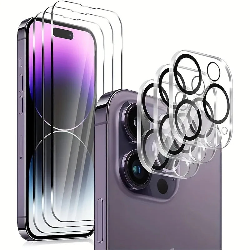 Film de protection d’écran en verre trempé (lot de 3) + protecteur d’objectif pour iPhone – KENNAGE