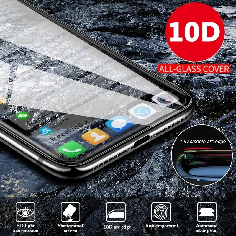 4 pièces 10D verre trempé pour iPhone 17 16 15 14 13 Pro Max Mini 7 8 Plus – Protecteur d’écran à couverture complète pour iPhone 13 à 17 Pro XS MAX