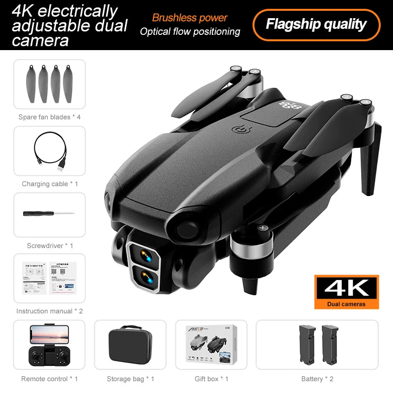 Drone A888 Pro 4K HD Aerial Photography Dual Camera Brushless Optical Flow Foldable RC Quadcopter