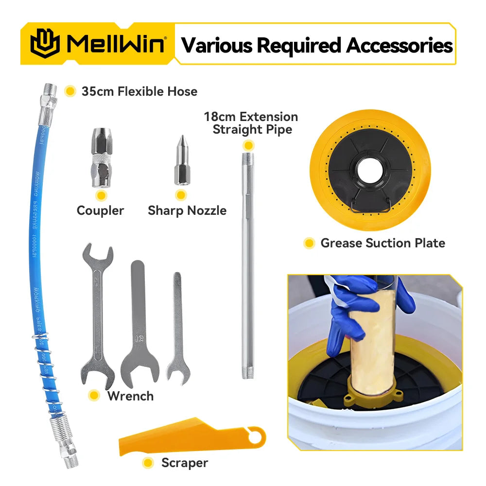 Pistolet à graisse MELLWIN électrique haute pression 12000PSI / 82MPa sans fil pour Makita 18V