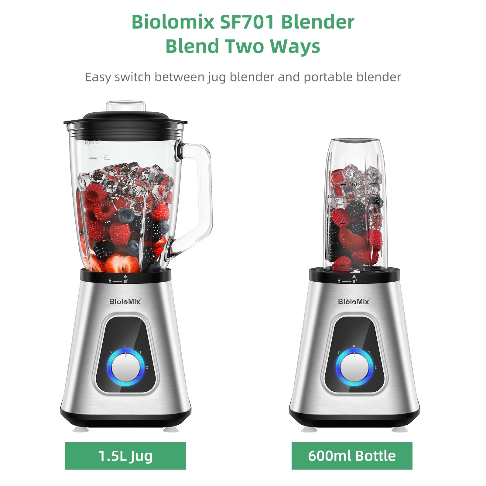 Mélangeur professionnel 1300 W avec pichet en verre sans BPA de 1,5 L, parfait pour les smoothies surgelés et les sauces maison