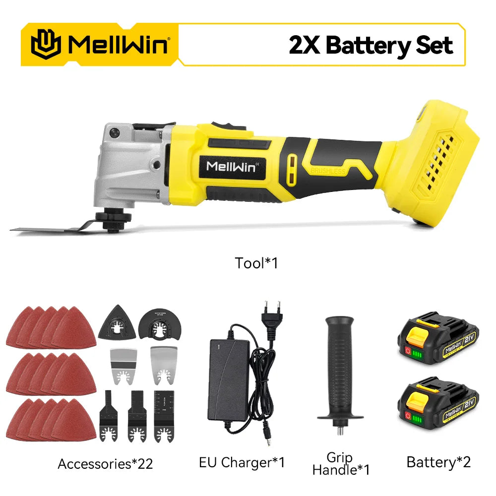 Outil multifonction oscillant sans balais MELLWIN – Scie, polisseuse et découpe pour bois avec broche Makita 18V