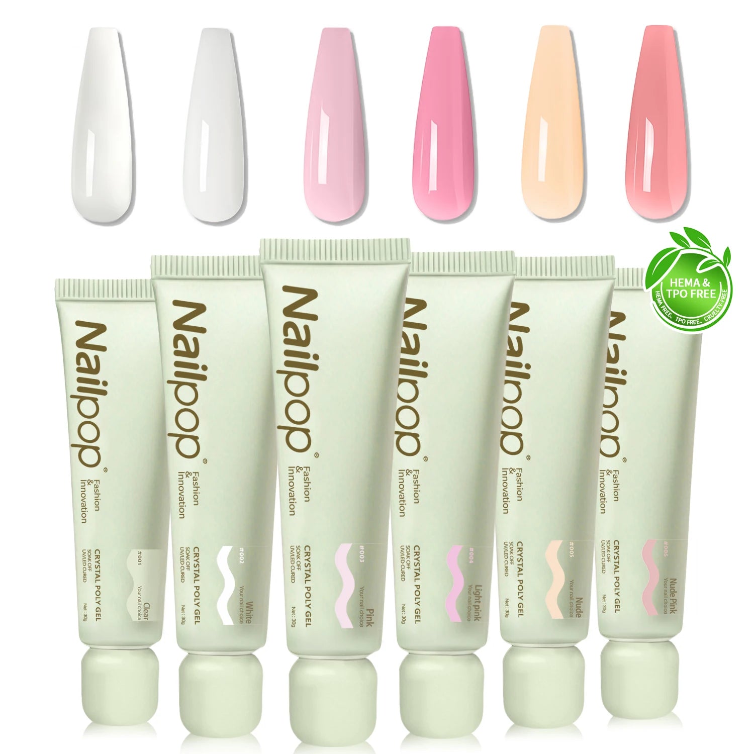 Gel Poly Cristal 6 Couleurs – Gel Constructeur TPO &amp; HEMA-FREE pour Extensions d’Ongles, 30ml