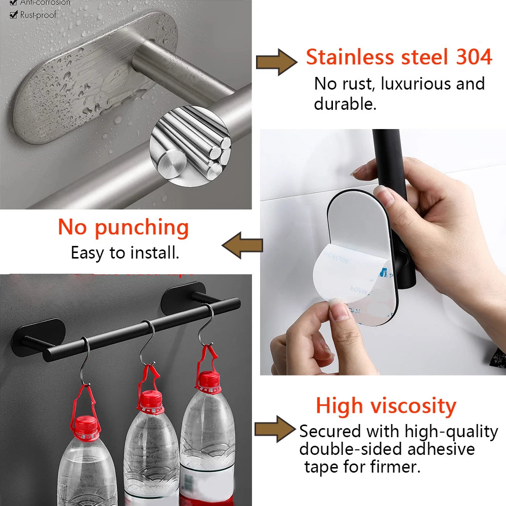 Adhesive Bathroom Towel Holder, Wall Mount Towel Hooks