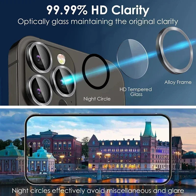 Verre de protection d'objectif en métal, 3 pièces, pour iPhone 13 12 11 15 16 17Pro Max Mini, Film de protection d'objectif de caméra arrière pour iPhone 16 15 Plus