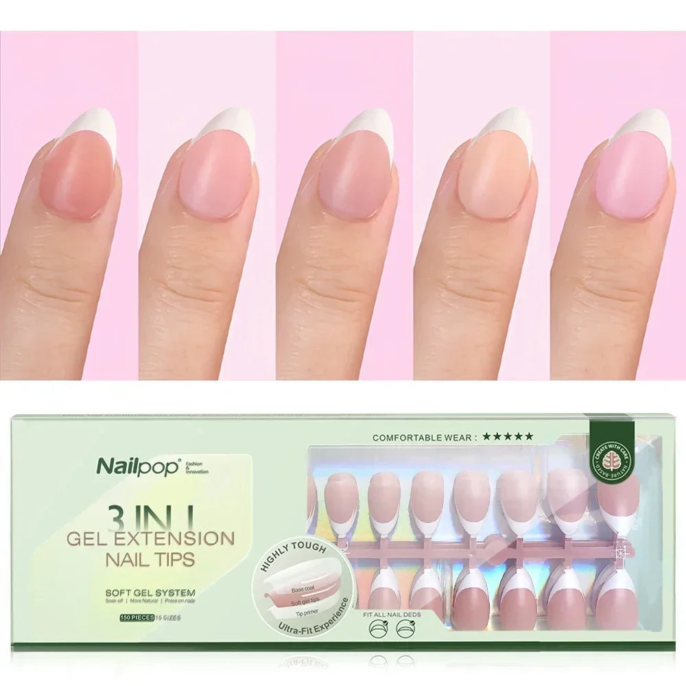 Extensions d’Ongles à Pointe Française Pré-Colorées - Nailpop 3 en 1&nbsp;
