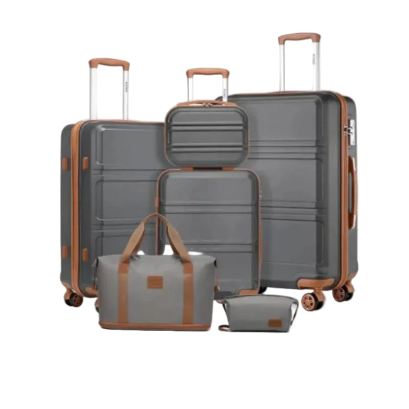 Ensemble de bagages rigides ABS KONO 4/5/6 pièces – léger, serrure TSA, valises S-M-L-XL + sac polochon et trousse de toilette