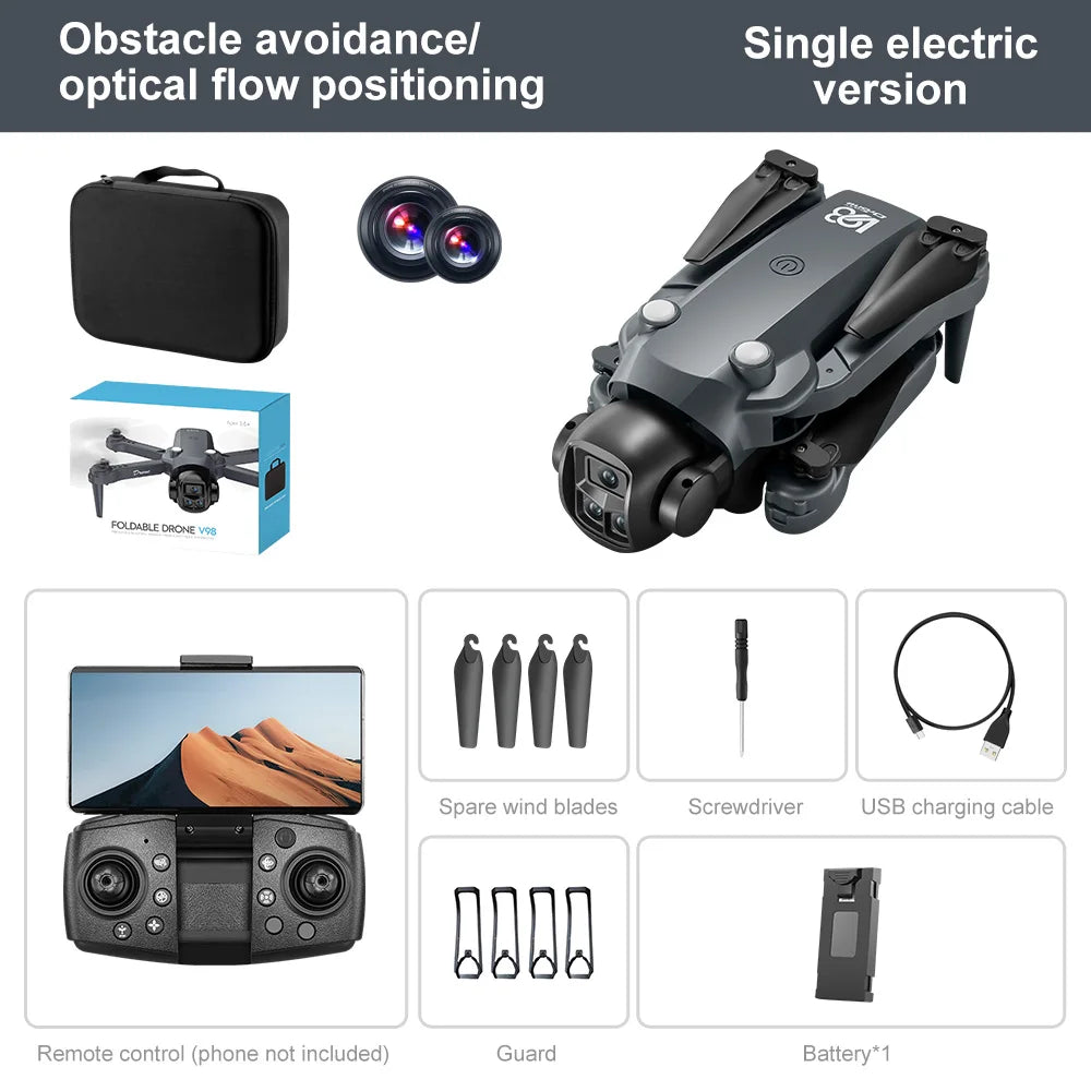Drone V98  – Quadrirotor pliable WIFI FPV avec caméra 8K, vol stationnaire, jouet RC, cadeau pour enfant