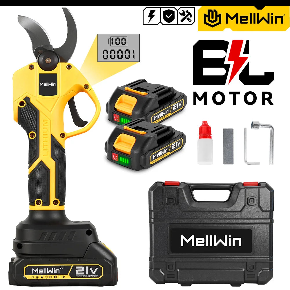 Ciseaux Électriques Sans Brosse 32 mm MELLWIN – Sécateur Sans Fil pour Jardin et Arbres Fruitiers