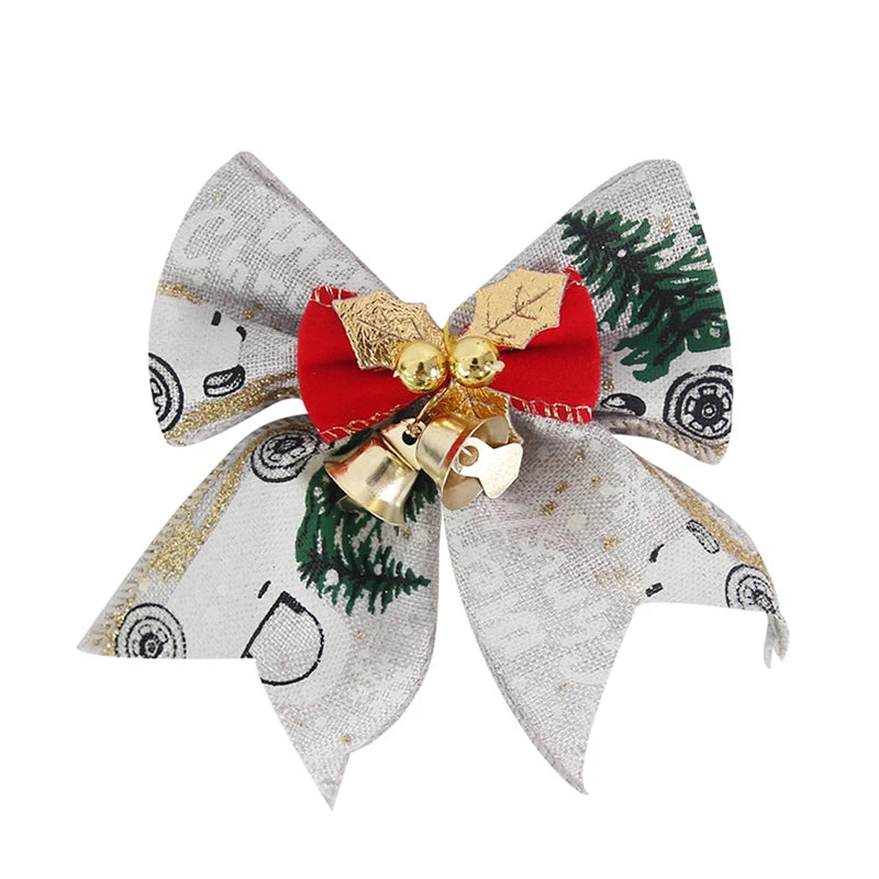 Mini nœud décoratif pour sapin de noël, 5 pièces/paquet, ruban décoratif pour nouvel an, fête de noël, maison, pendentifs en forme de cloche