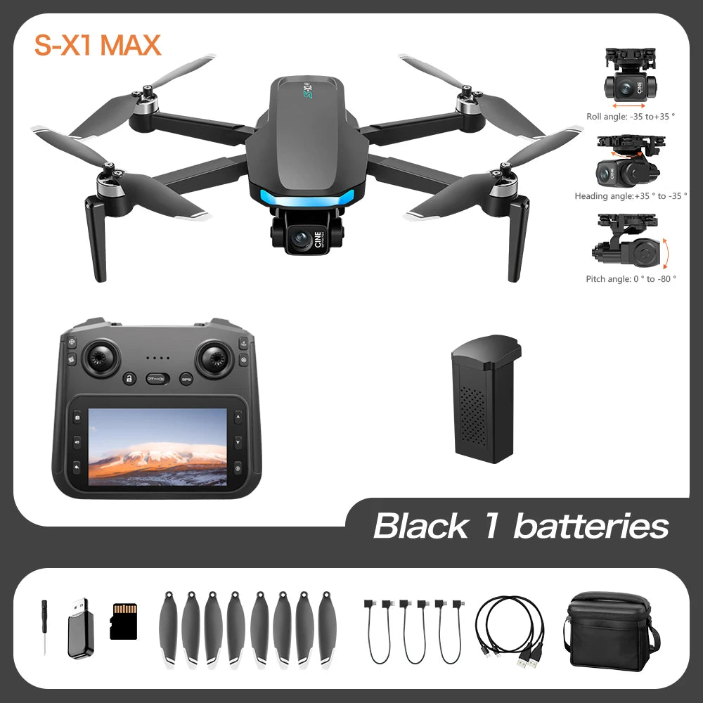 2025 S-X1 GPS Pro Drone – 8K HD, Caméra 3 Axes avec Cardan EIS, Télécommande Écran 5G, Quadrirotor RC