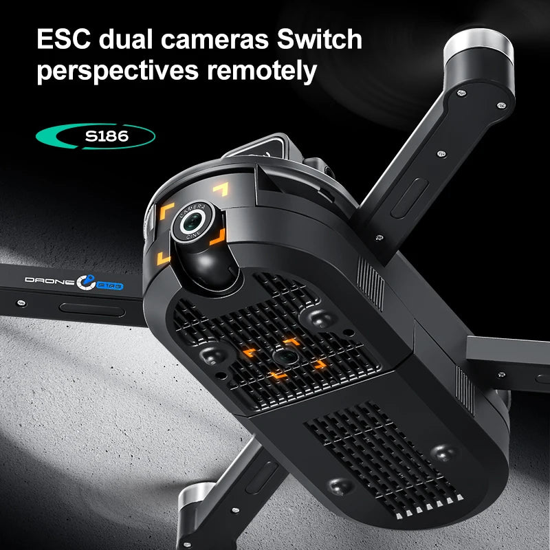 Drone S186 2025 – Double Caméra 8K HD avec Écran, Moteur Sans Balais et Évitement d’Obstacles