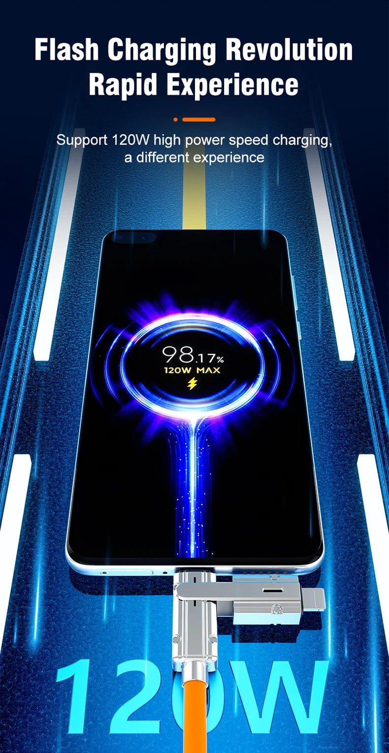 Câble de données 4 en 1 PD 120W – charge rapide pour Huawei, Xiaomi, iPhone