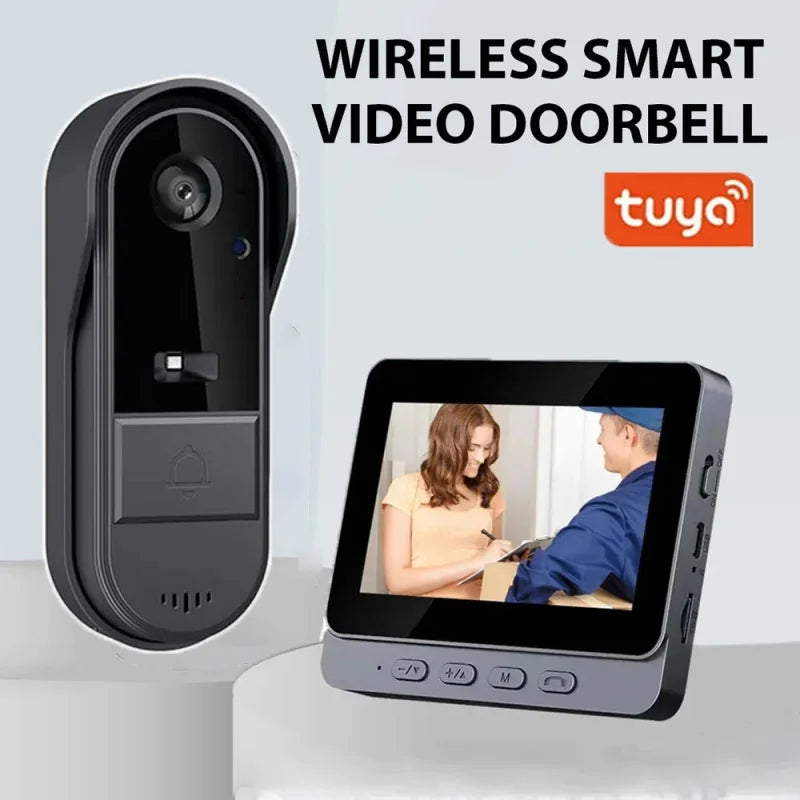 Tuya Wireless Video Doorbell, HD Night Vision Intercom 4.3in IPS Screen Waterproof Doorbell Camera Smart Home Security Video 