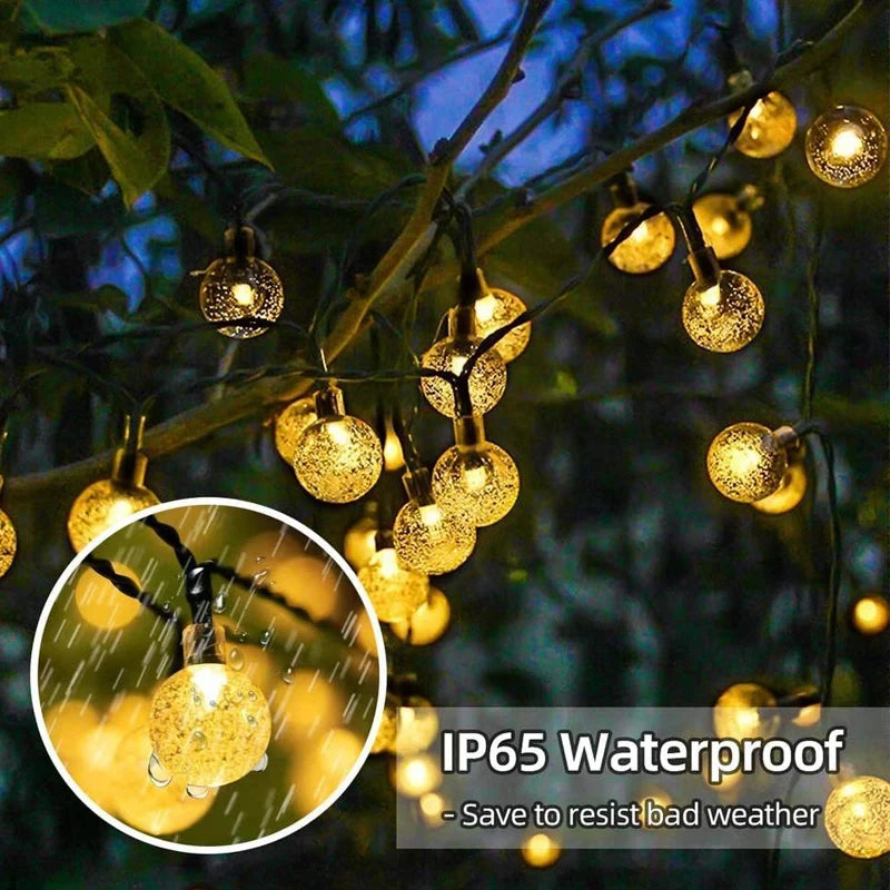 LED Solar Crystal String Lights 8 Lighting Modes IP65 Gradient Light Decoration Garland