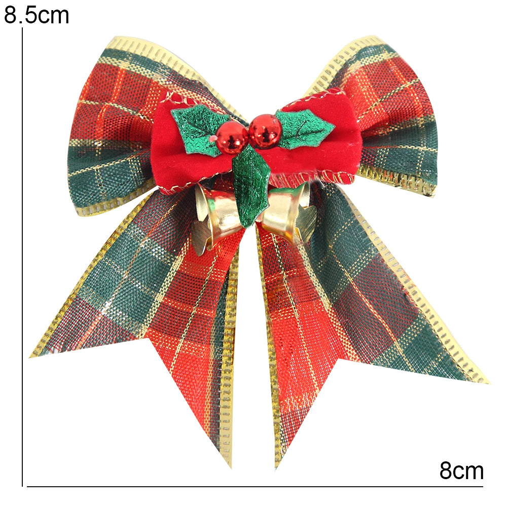 Noeud de ruban de lin vintage, décorations d'arbre de Noël, nœuds de cloche, décoration de boîte cadeau de fête à la maison, paquet de 4 pièces